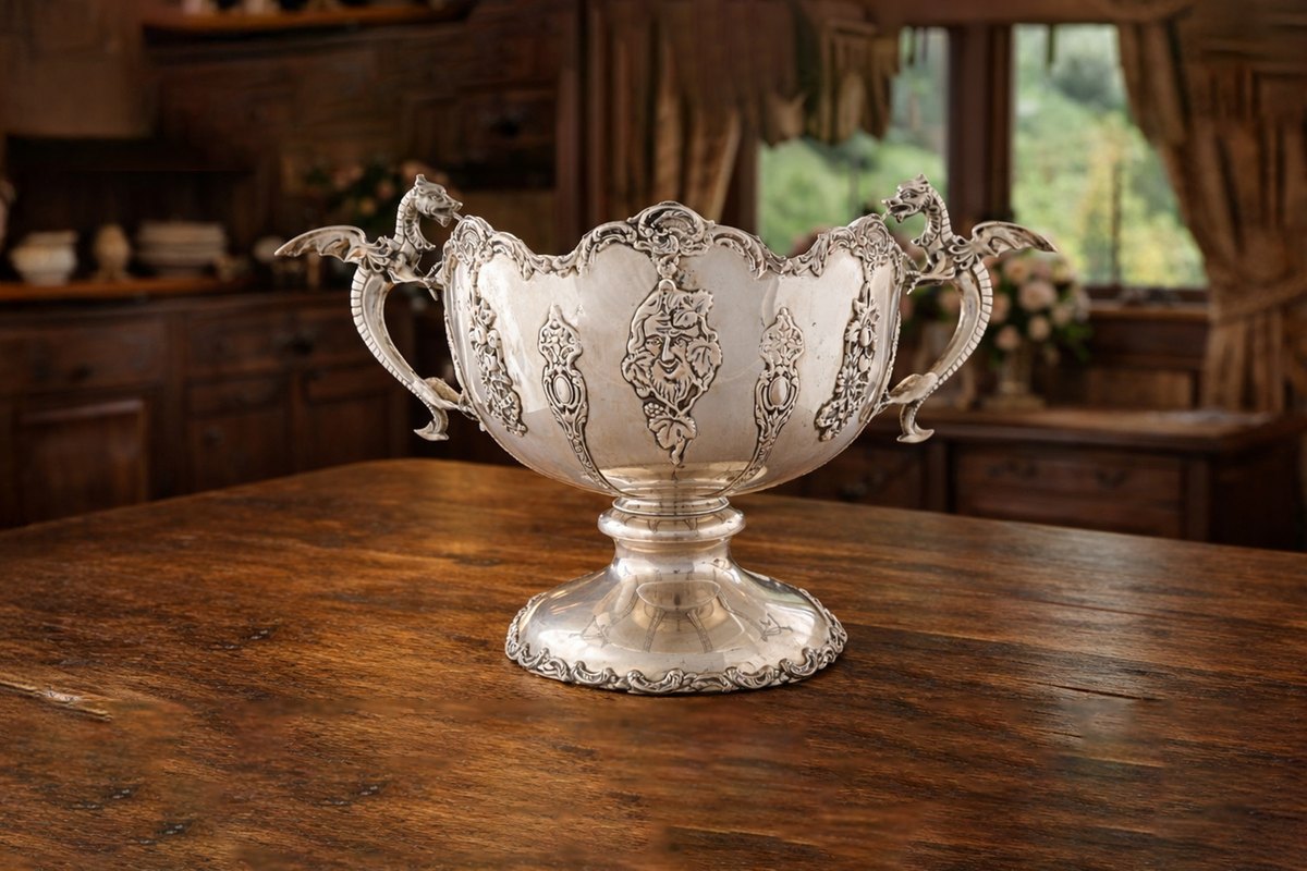 An antique silver two-handled cup